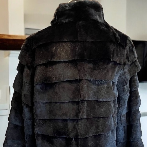 Vintage Blue Duck black rabbit fur ruffle coat Size women’s L - Picture 5 of 12